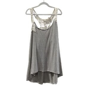 Pretty Good Women’s Small Black White Stripe Tank Top Crochet Racerback